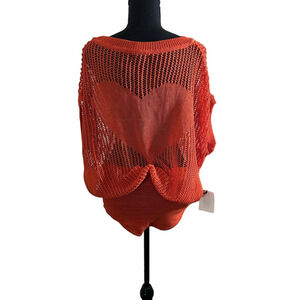 Callahan Lightweight Red-Orange Knitwear Sweater & Shorts Set w/ Heart, Size XS